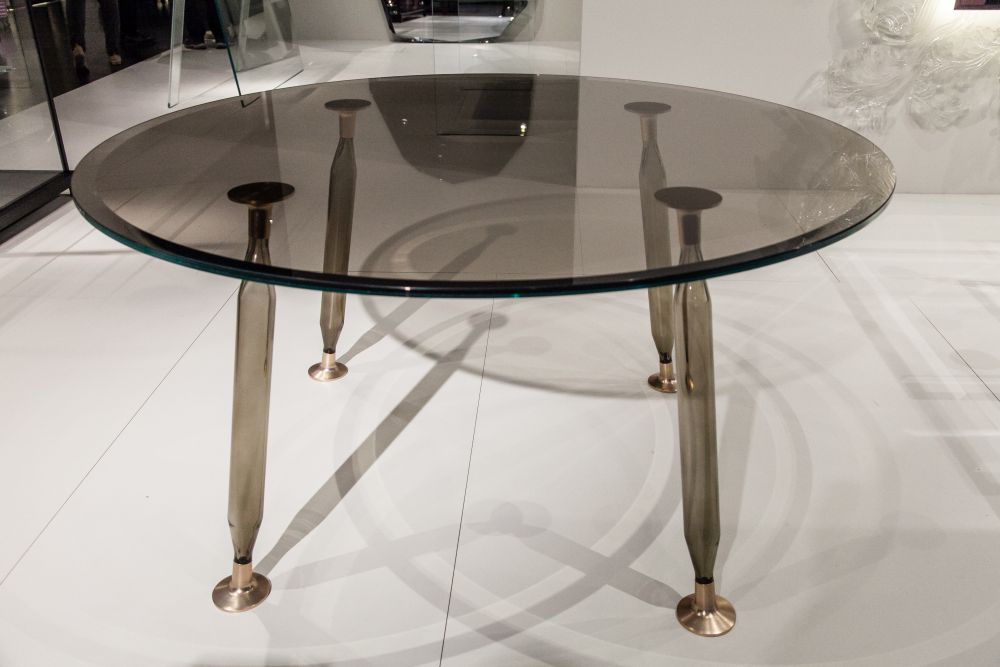 Chromed base glass top dining table