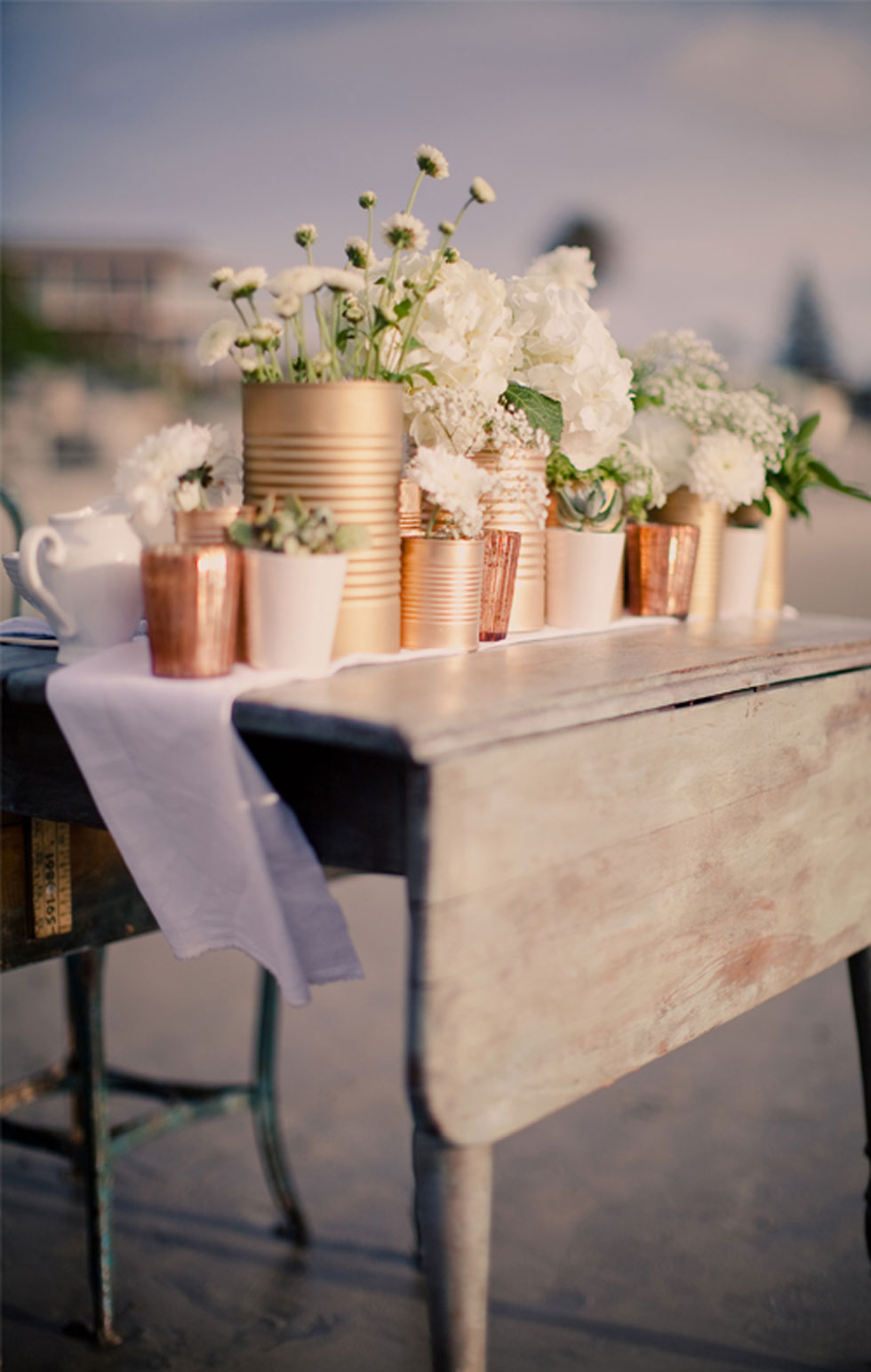 Purple pale and orange table centerpiece