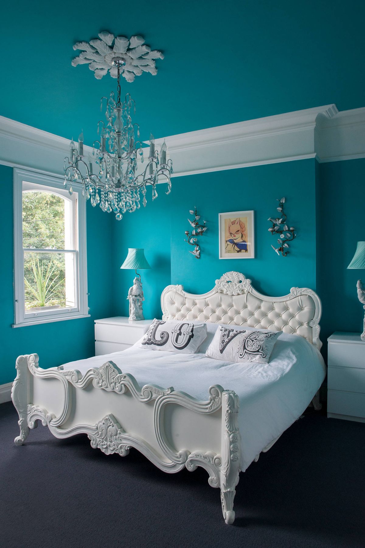 Eclectic Turquoise Blue Bedroom Paint Color 