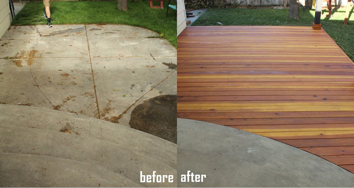 Before and After - Redwood Deck tutorial on Homedit