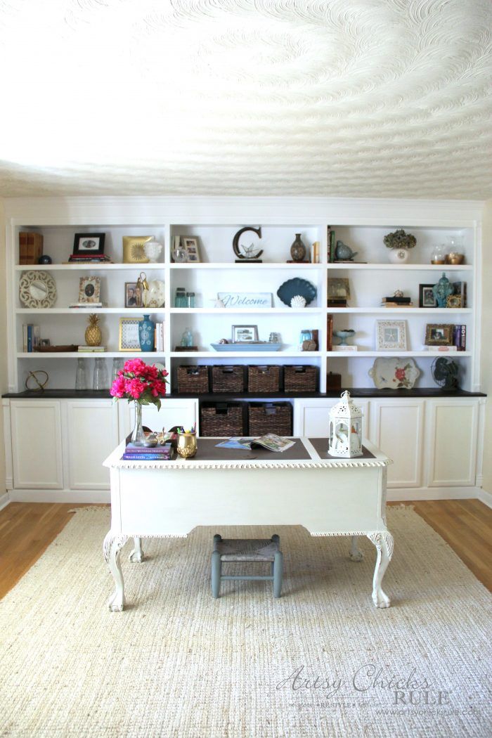 DIY built ins office shelves cabinets