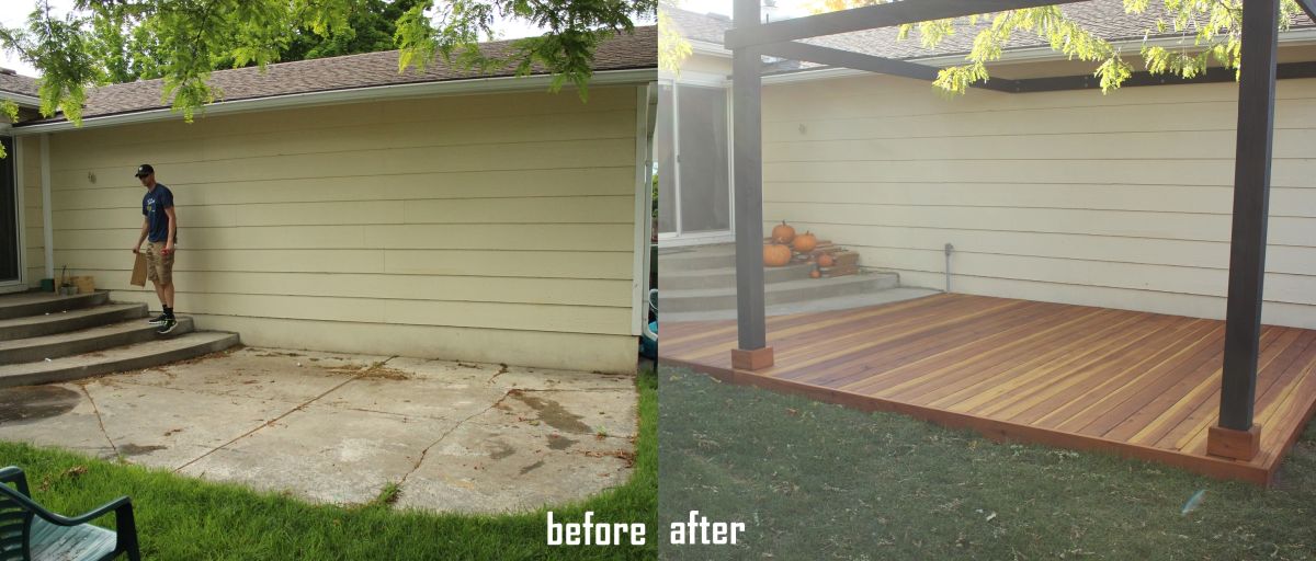 Redwood deck project before and after