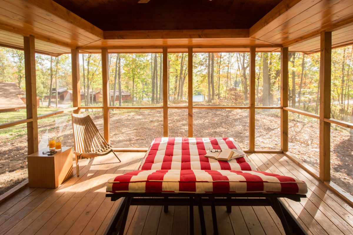 Screened in porch living space dining table