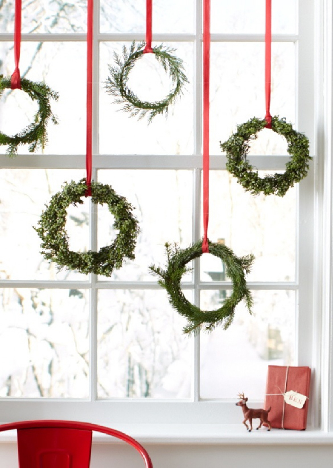 Christmas Mantel Decorating Frosted Window Panes