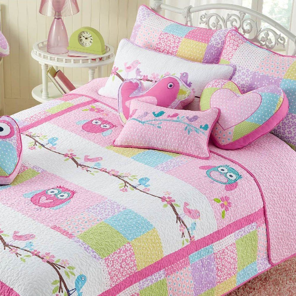 Cozy Line Pink Floral 3-Pcs Quilt Sets Reversible with Polka Dot for little girl bed