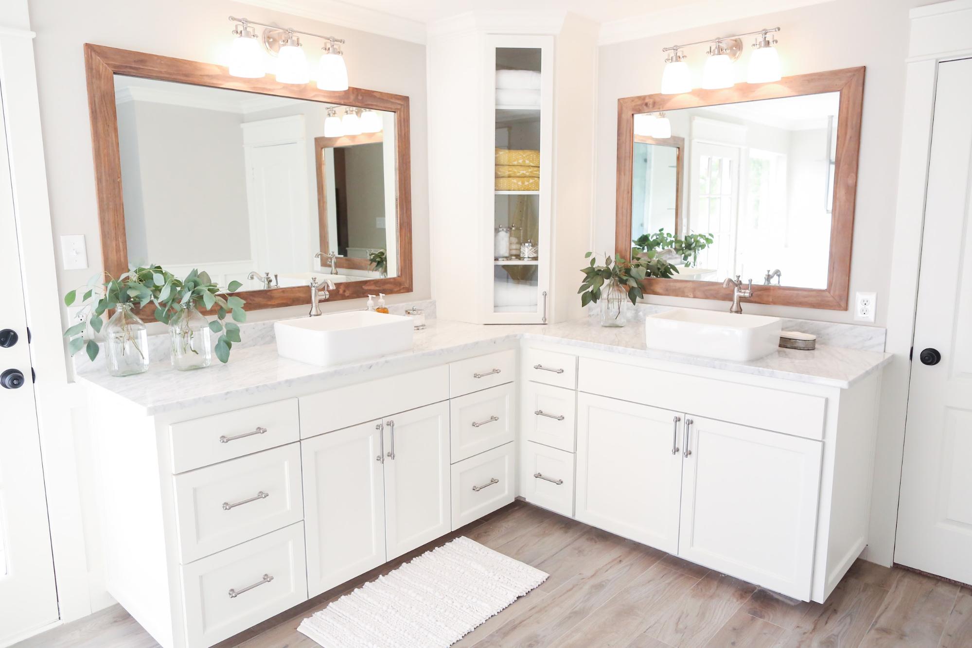 Corner bathroom sink vanity units