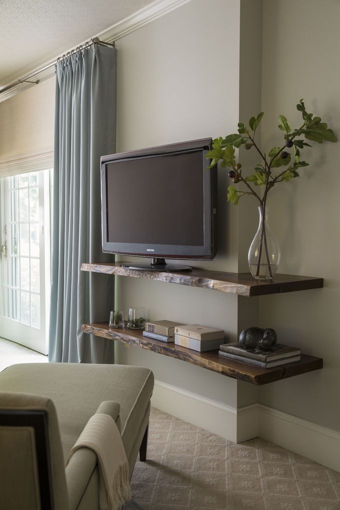 Floating wood online shelves under tv