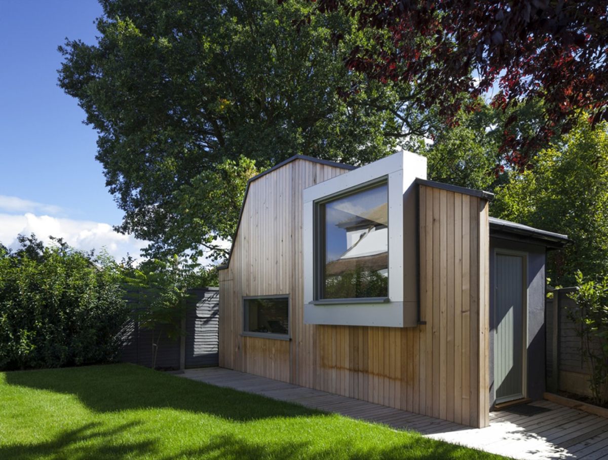 Cut and Frame backyard office interior by Ashton Porter Architects