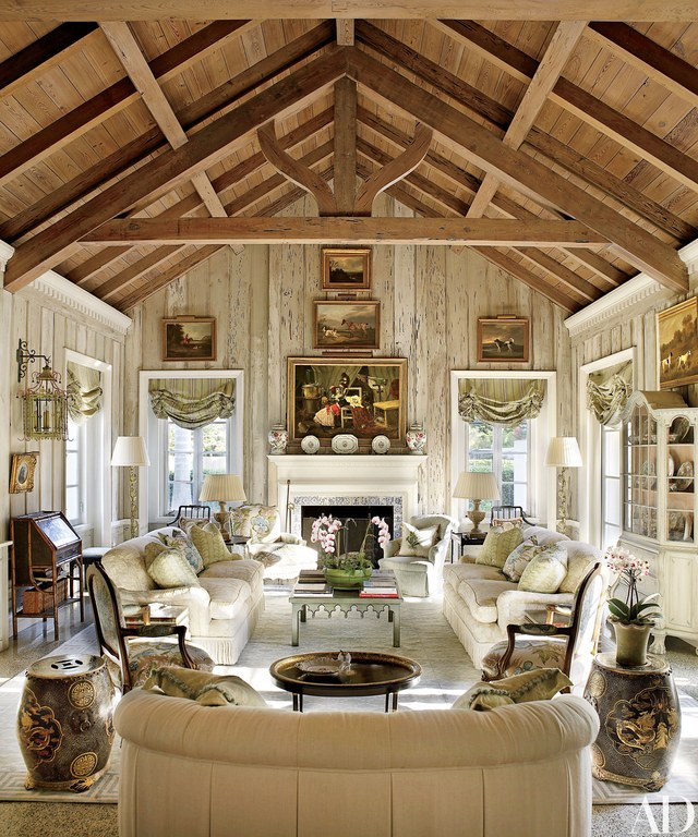 Rustic living room with glam cream