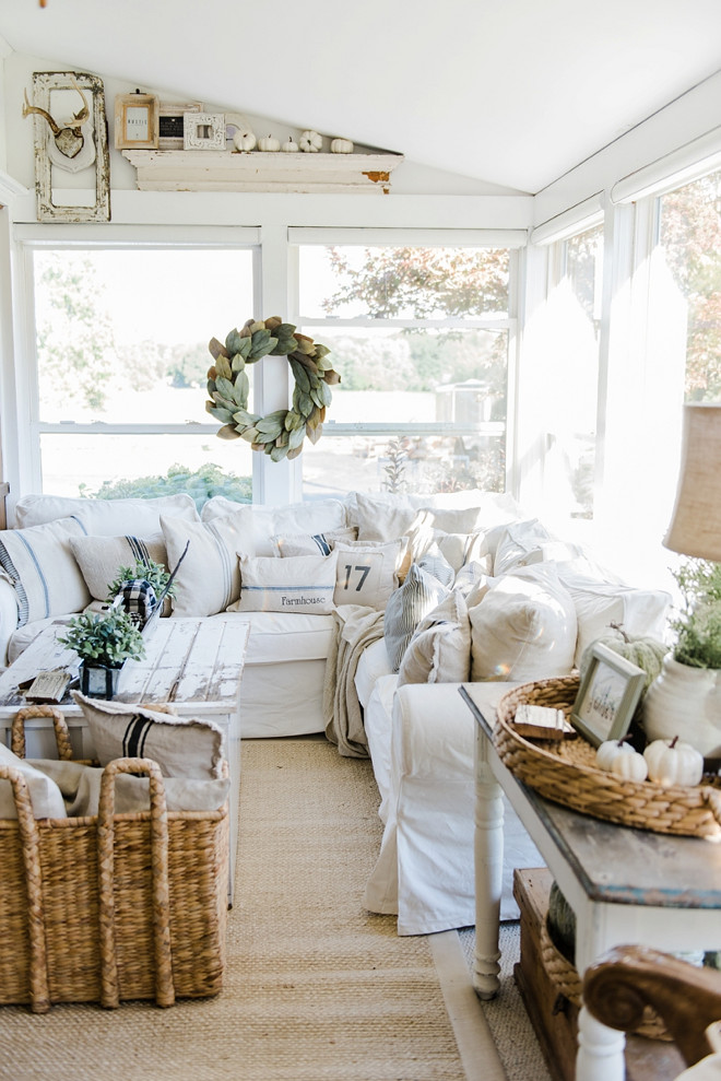 Rustic sunroom family room design