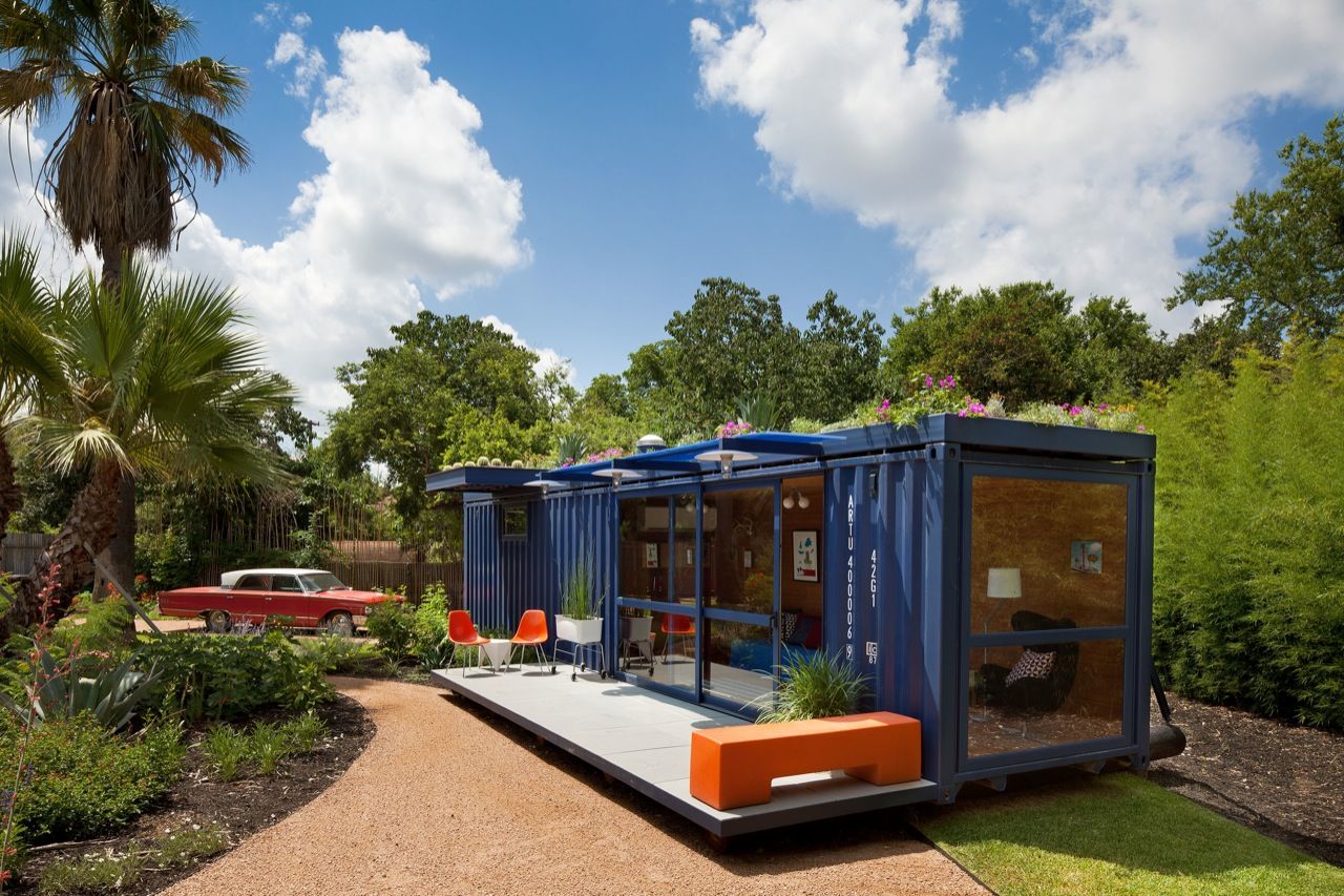 Exterior Container Guest House by Poteet Architects