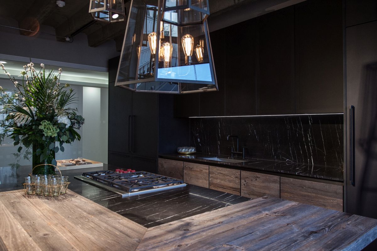 Old reclaimed wood and marble in kitchen