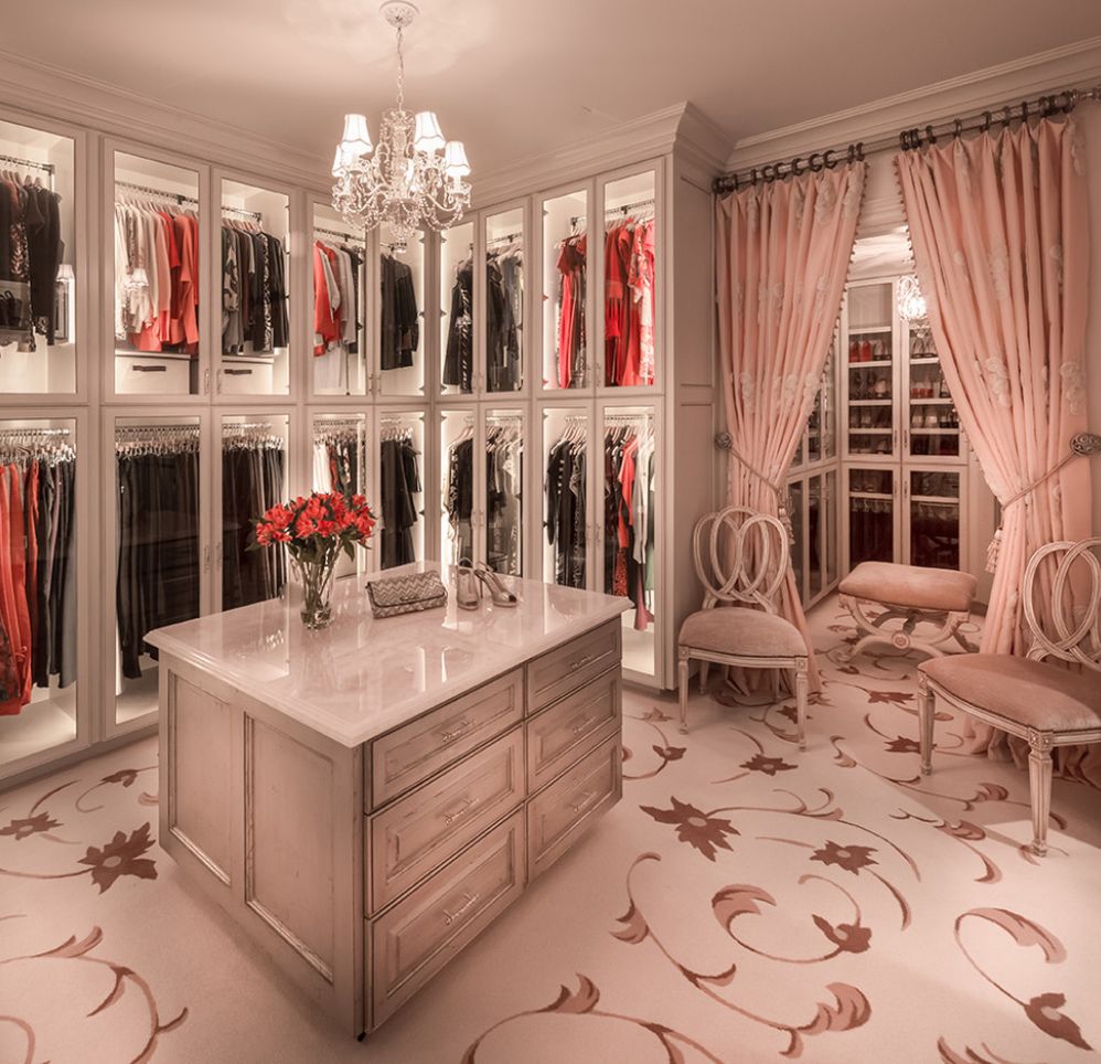 Walk in closet with curtains