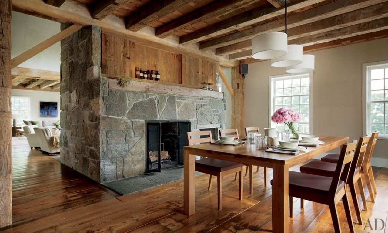 Barn interior design rock wall