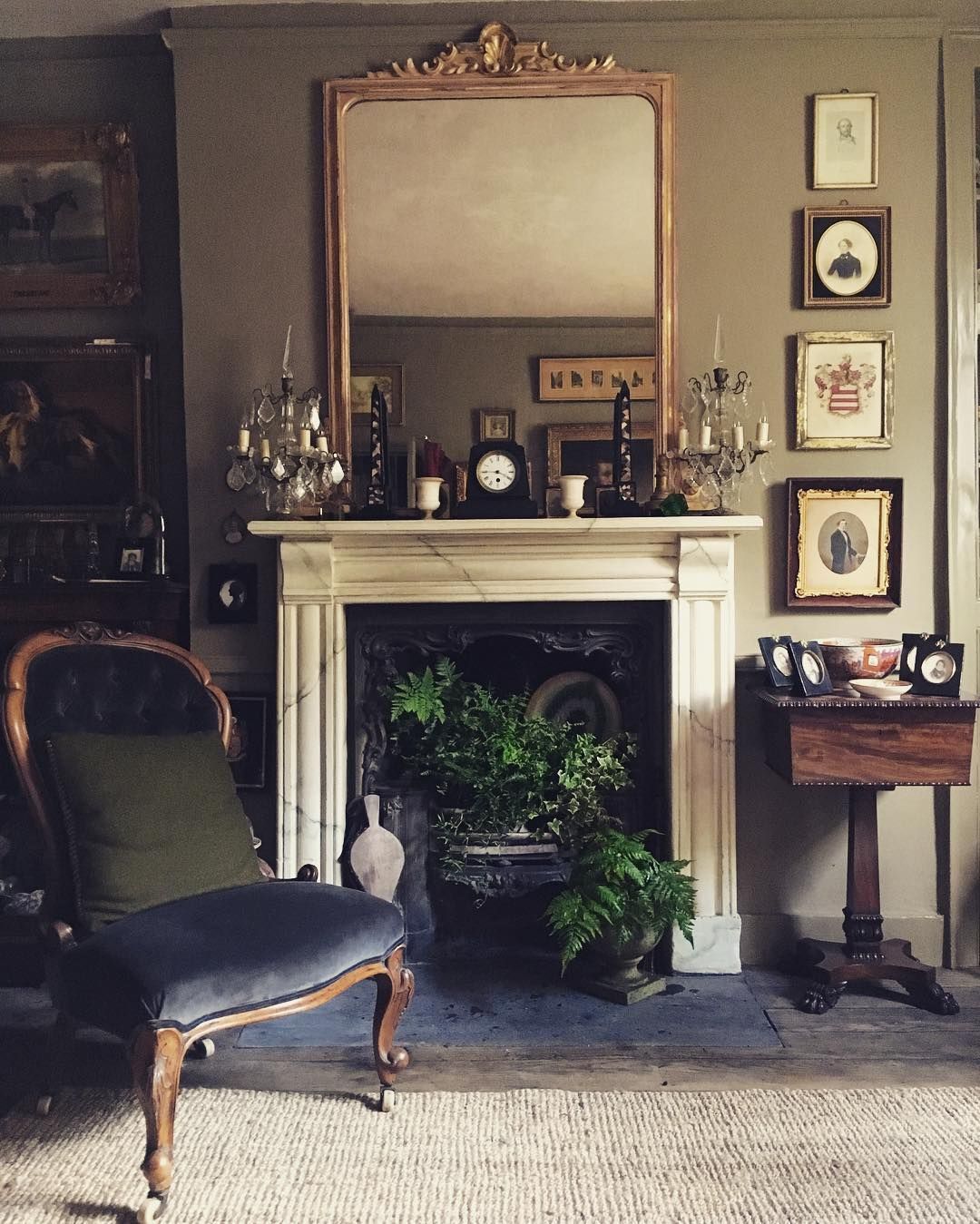 Beautiful Interior of Georgian Style Home Fireplace reading