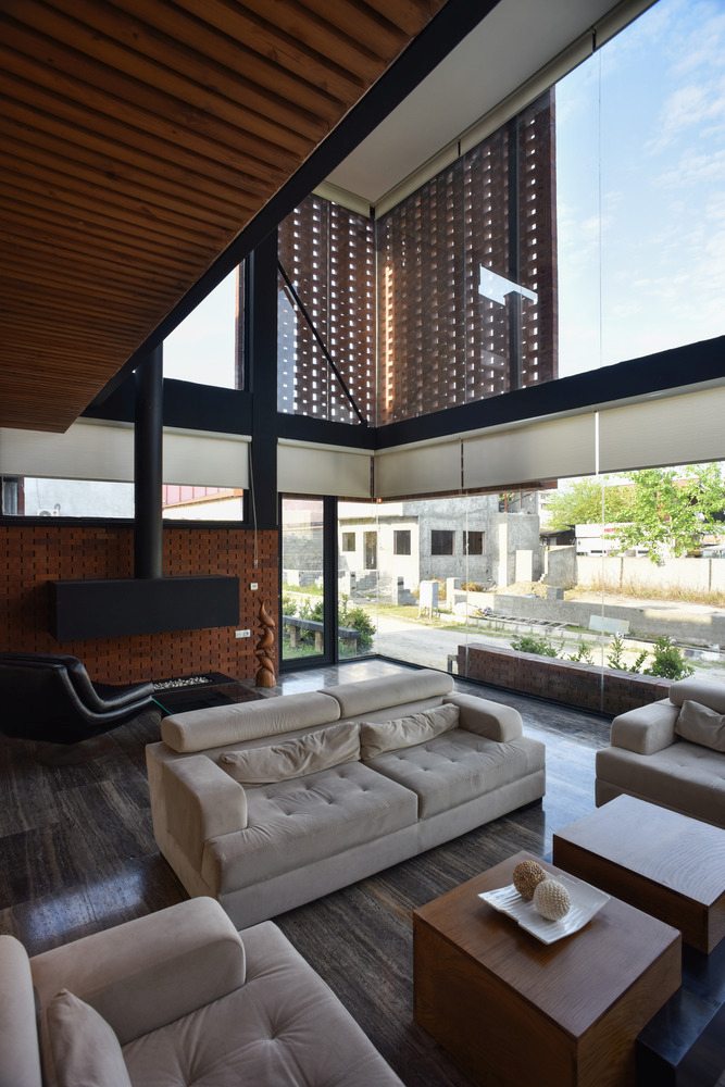 Maziar Brick House with glass and steel by Naghshe Khak Architectural Group interior