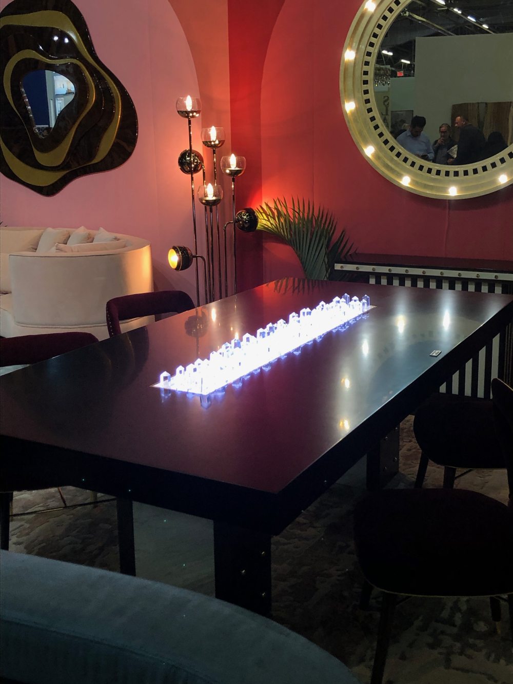 Large chandelier over dining table