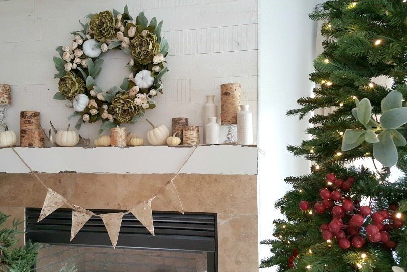 Mantel and wreath on the wall