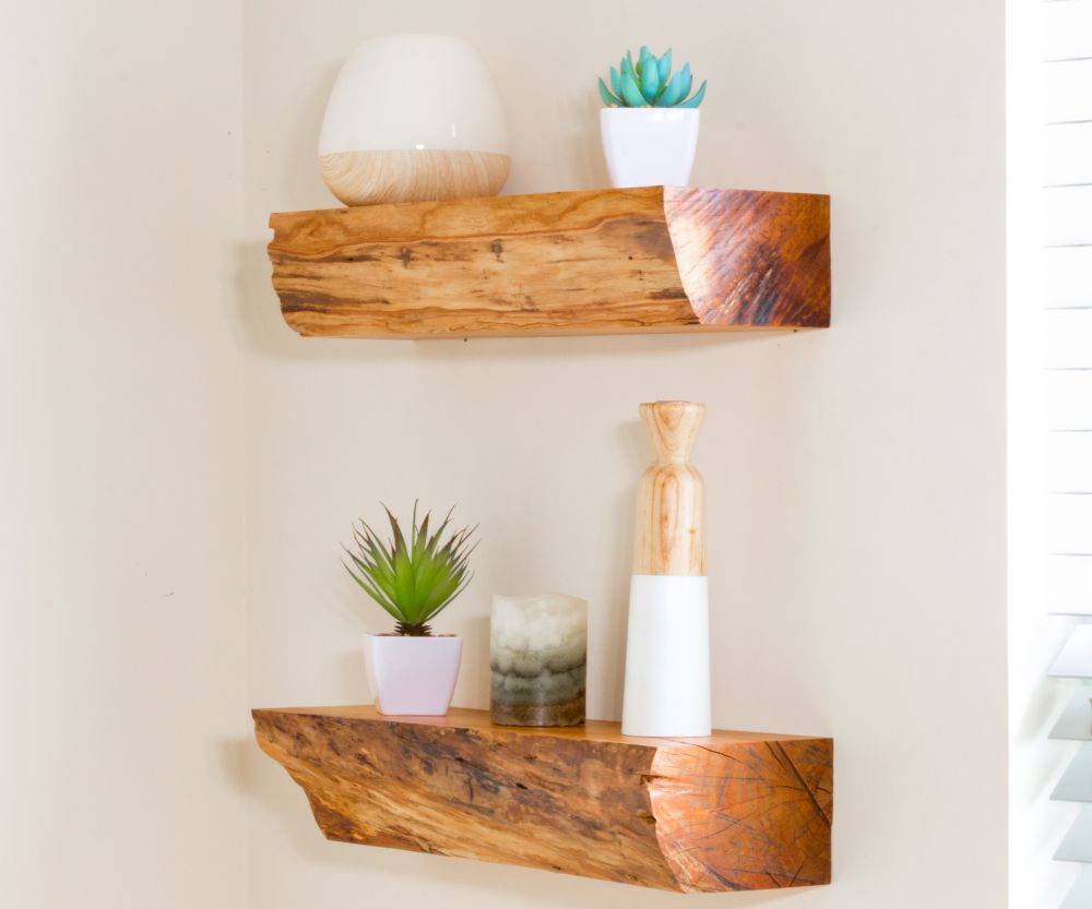 Wood stump floating shelves