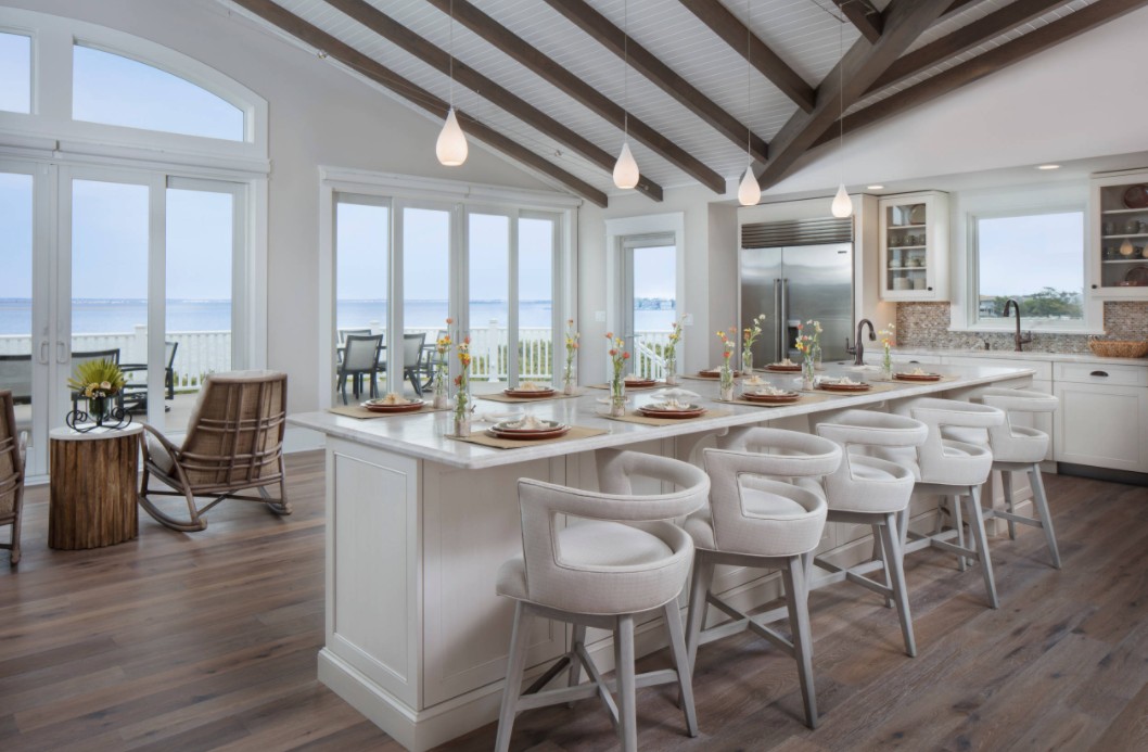 Large kitchen island with beautiful bar stools