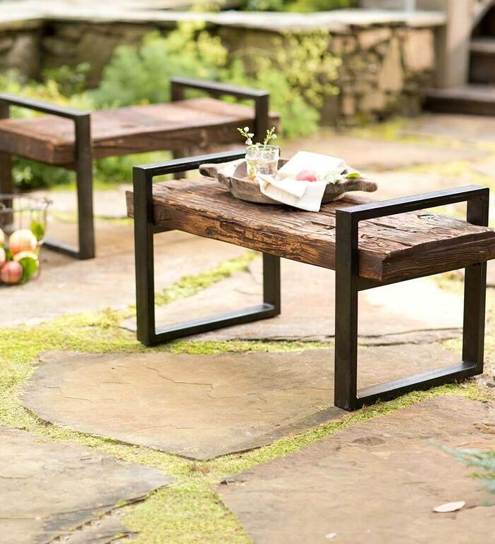 Garden bench with built in online table