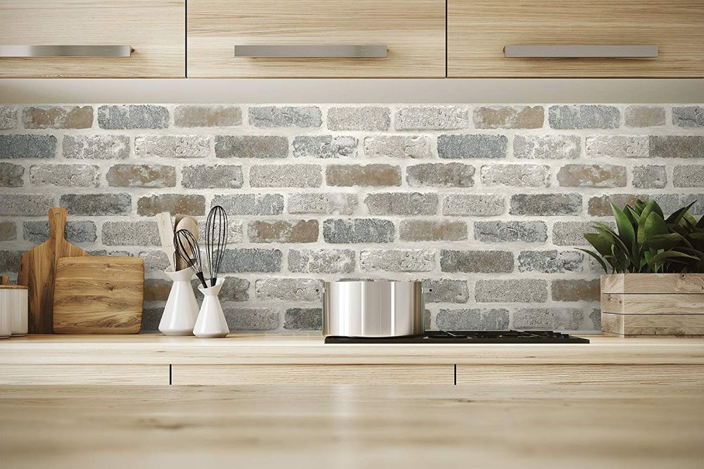 White faux brick wallpaper