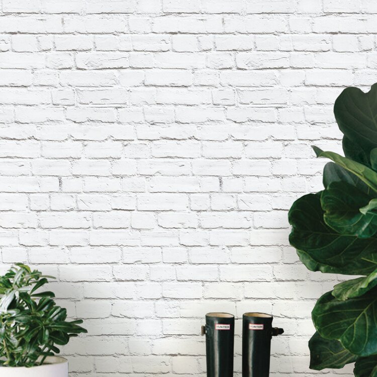 White faux brick wallpaper