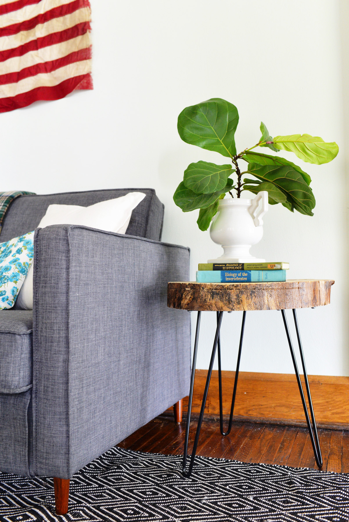 Wood Slab Side Table With Hairpin Legs