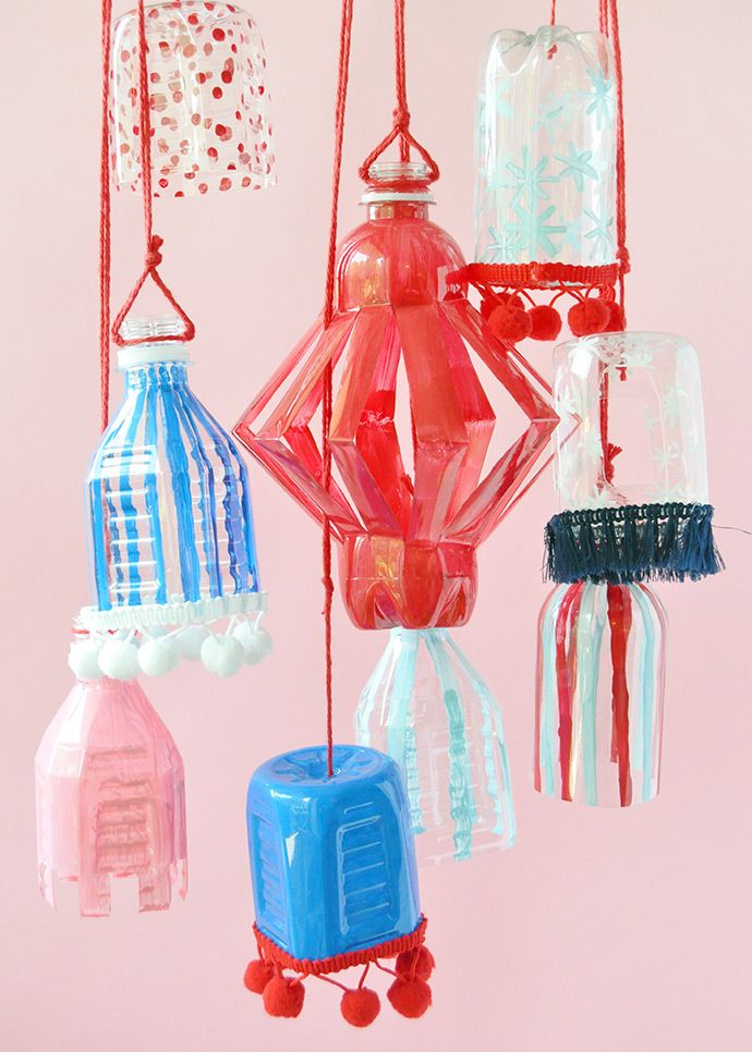 Modern lamps made from plastic bottles