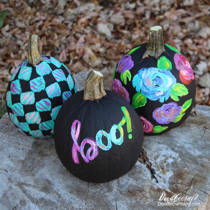 Paint Black Pumpkins with Colorful Designs