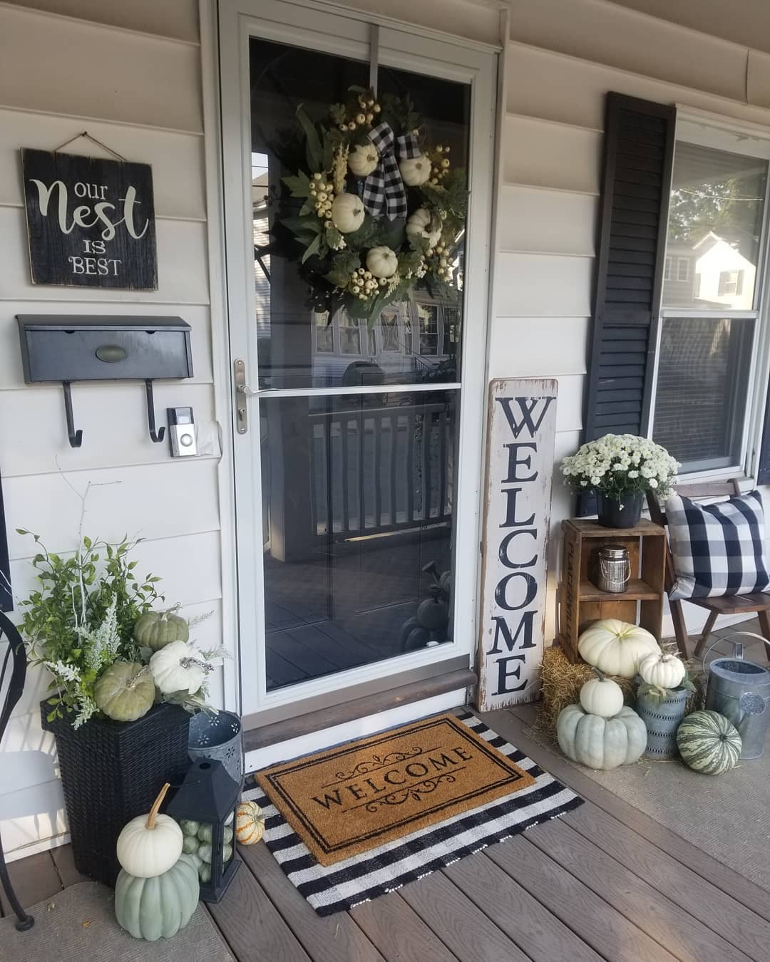 Add Some Whites and Greens to Your Fall Porch Decor