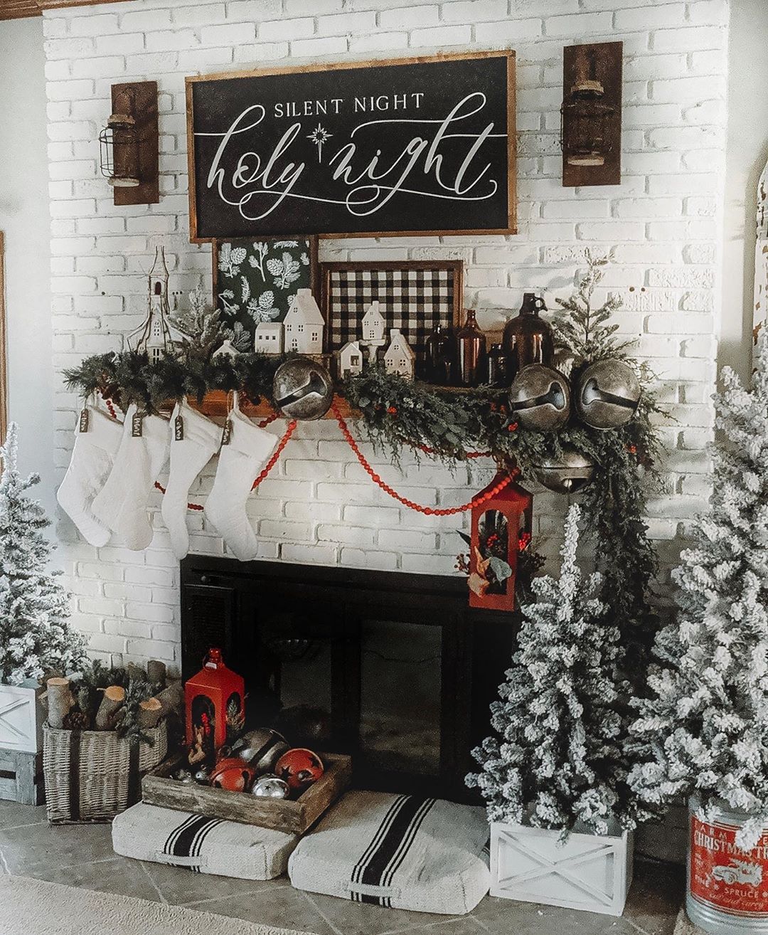 Rustic stone fireplace decor for Christmas