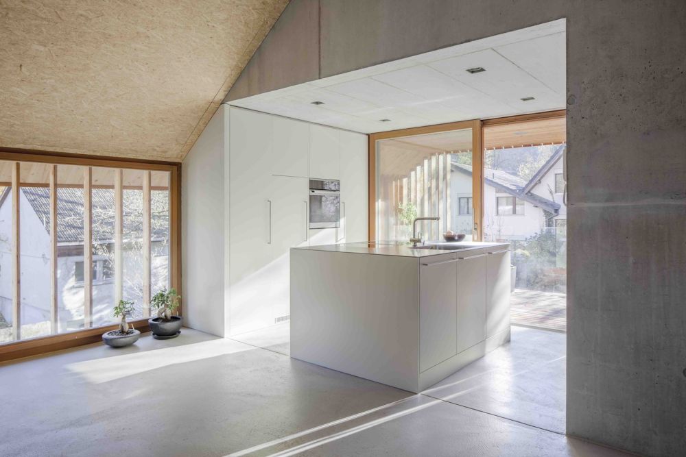 Conversion Mill Barn Switzerland Beck Oser Architekten compact kitchen