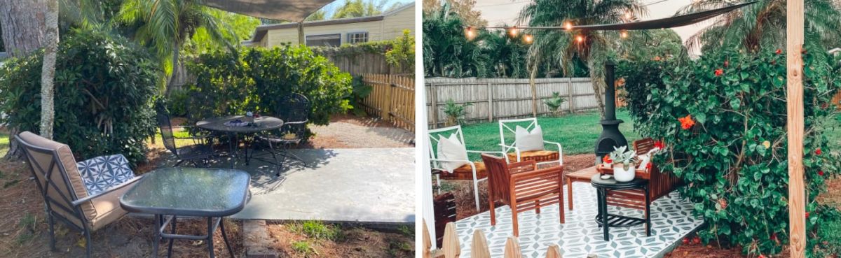 Before and after front yard patio