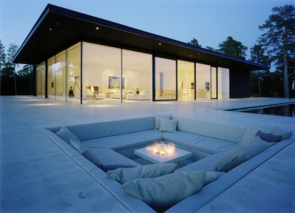 Poolside and sunken seating deck area