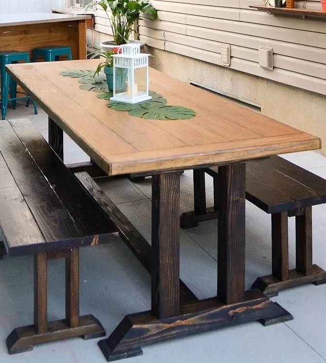 Outdoor dining table with matching benches