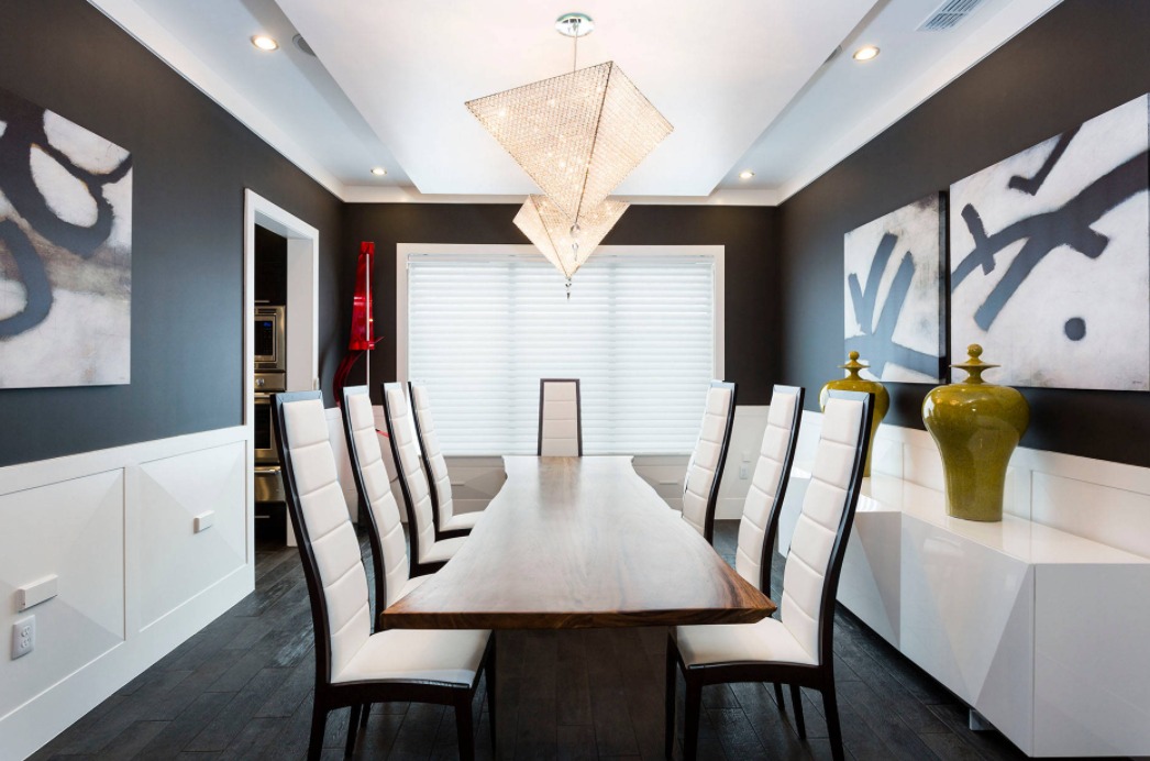 Dining Room With Black Wall Art 