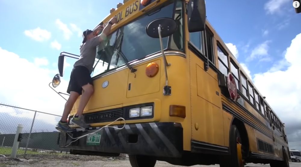 Couples DIY School Bus Conversion bedroom