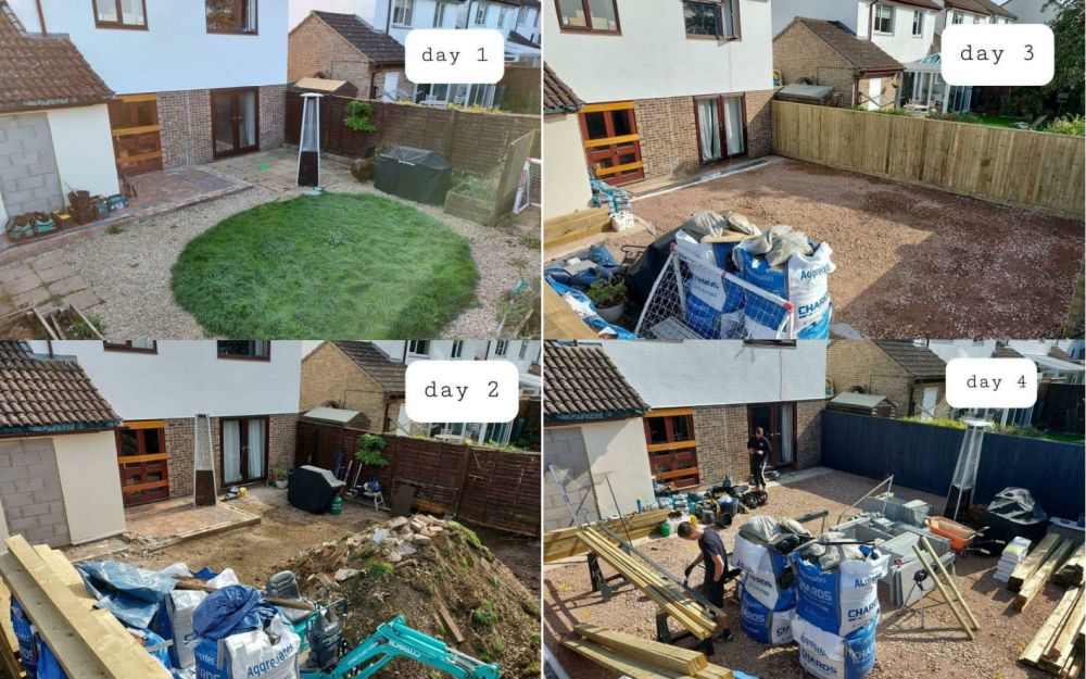 Before and after backyard with pool