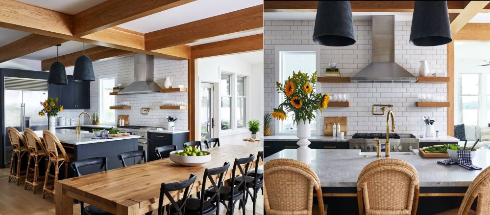 Before and after kitchen table with marble countertop