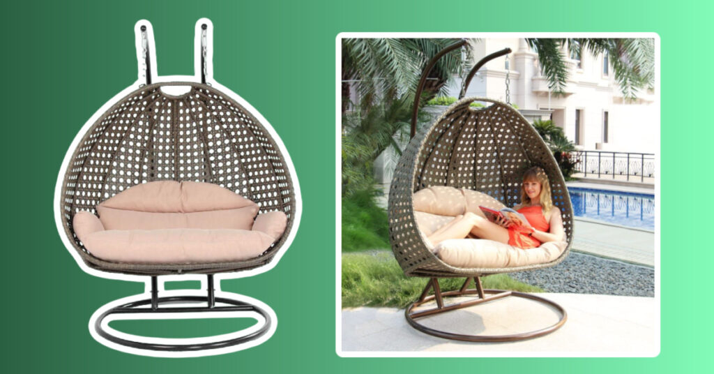 Island Gale Upgraded Luxury Double Seat Outdoor Patio Hanging Wicker S