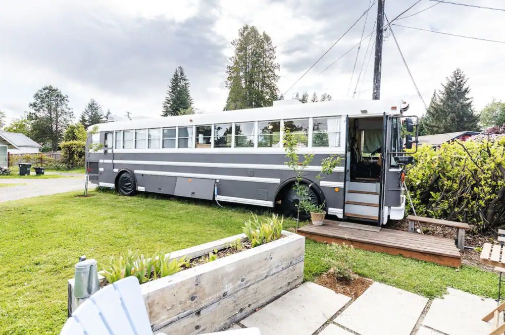 Couples DIY School Bus Conversion bedroom