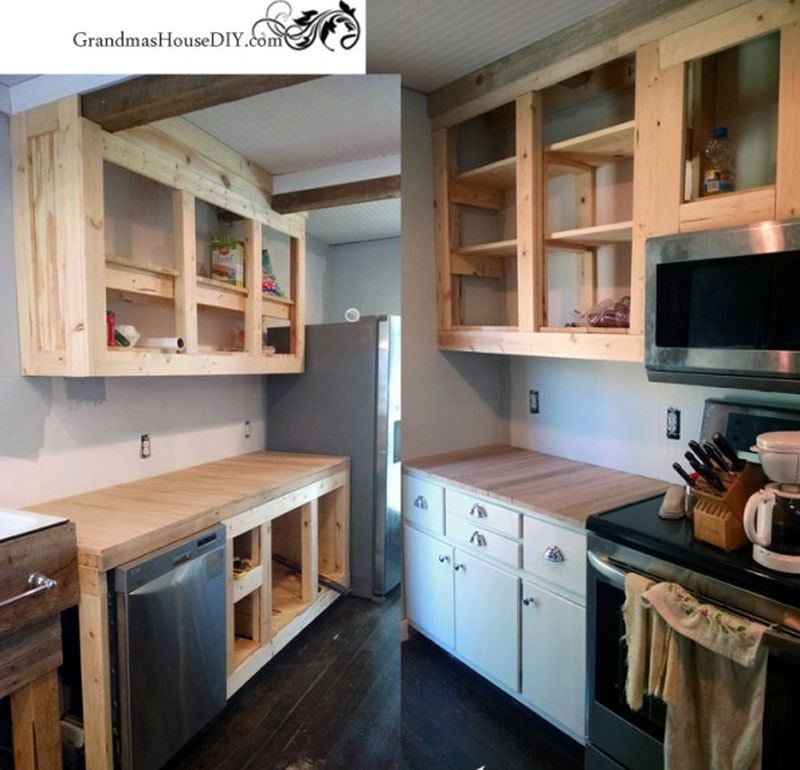 Farmhouse cabinet trim after of two cabinets