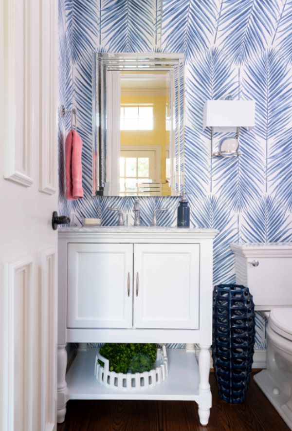 Powder room remodel in Dallas with furniture like cabinets