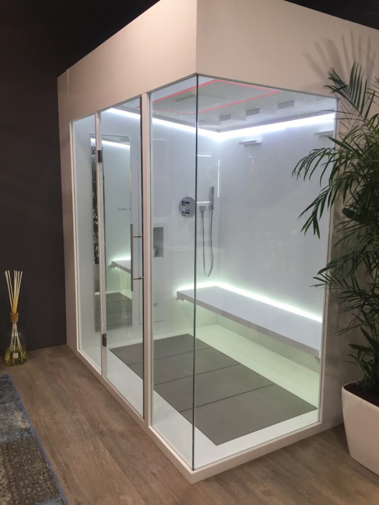 Small corner shower enclosure, curved & stand up corner shower