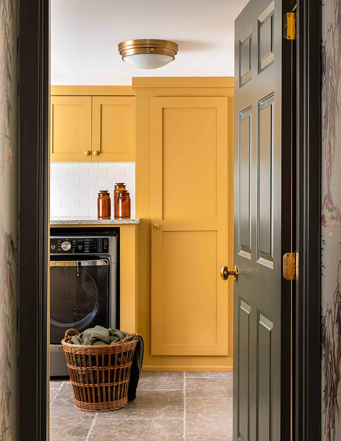 Laundry room furniture in mustard