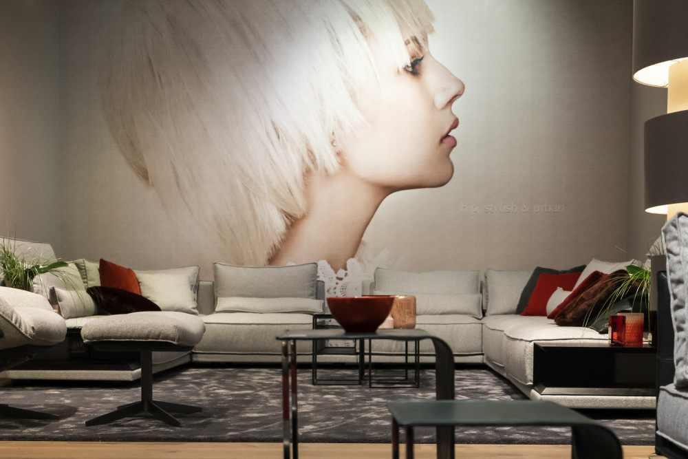 Living room decor with large wall mural