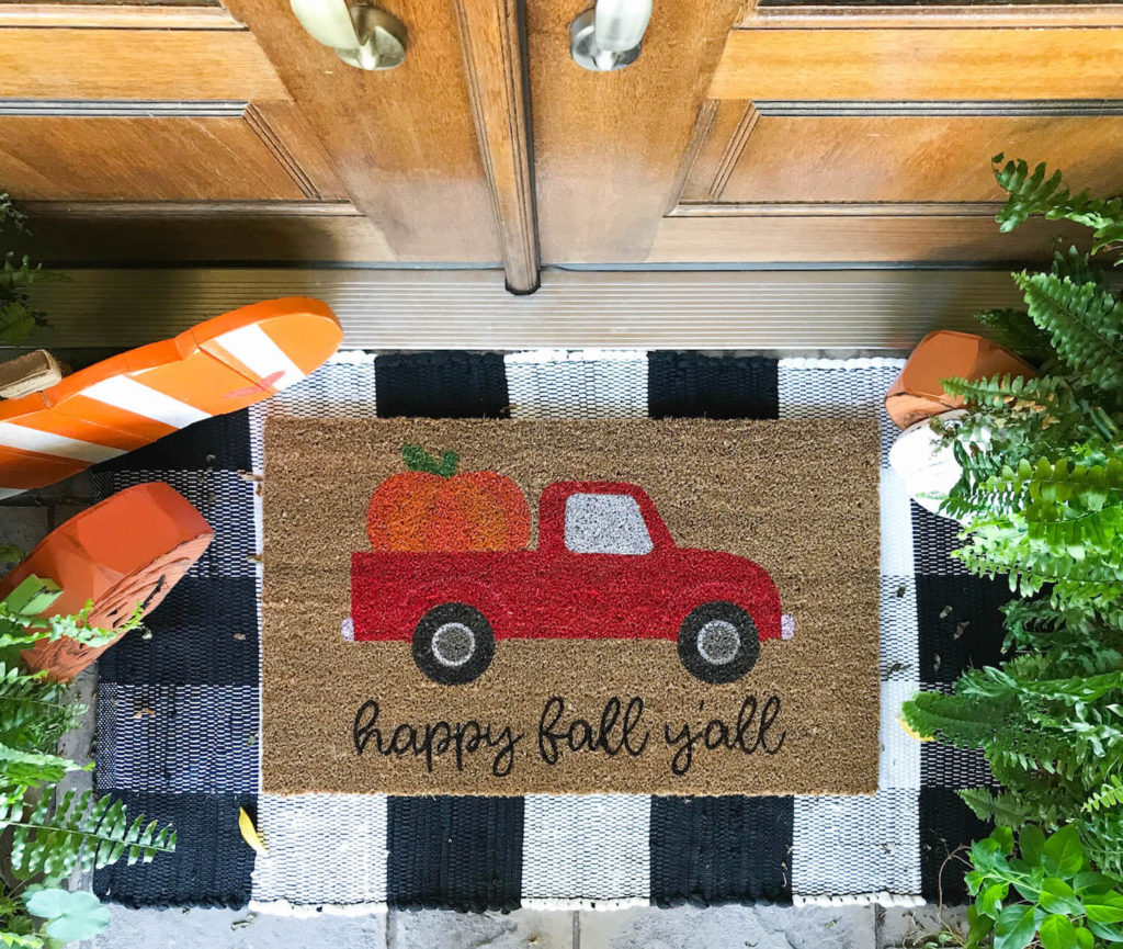 Stenciled doormat with a cute design