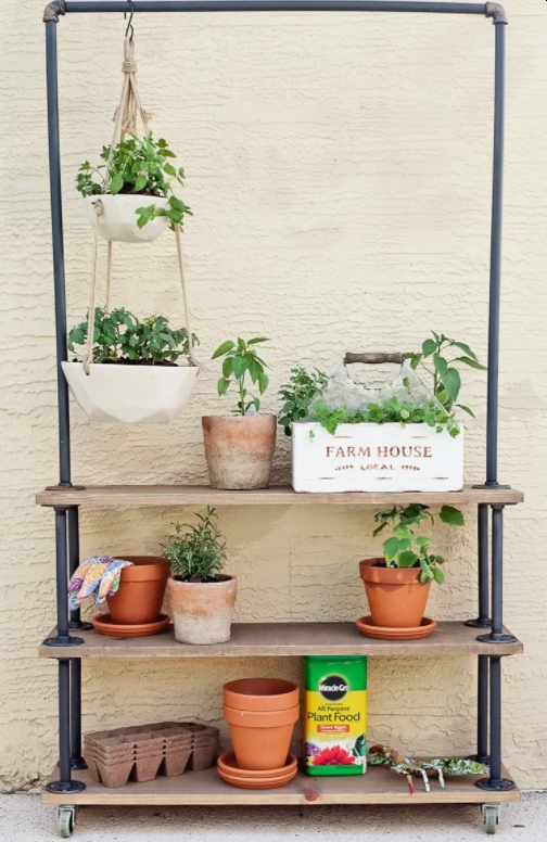 Rolling garden and plant shelf