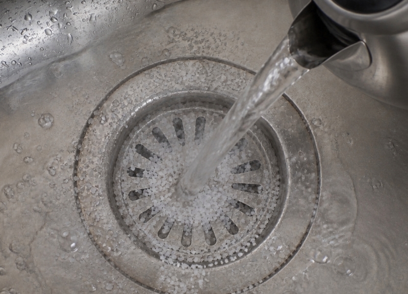 Pour hot water on drain